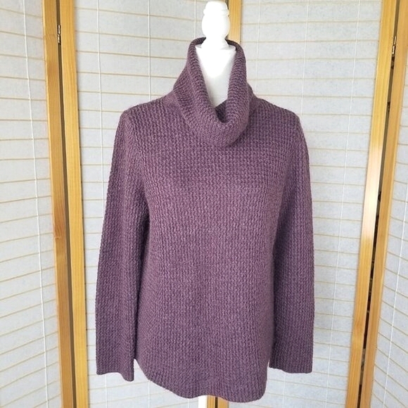 Mohair Blend Cowl Neck Sweater Size Medium Purple Textured - Picture 2 of 6